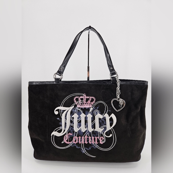Juicy Couture Handbags - Juicy Couture Vintage Y2K Soft Black and Pink Velour Handbag Tote Purse Bag